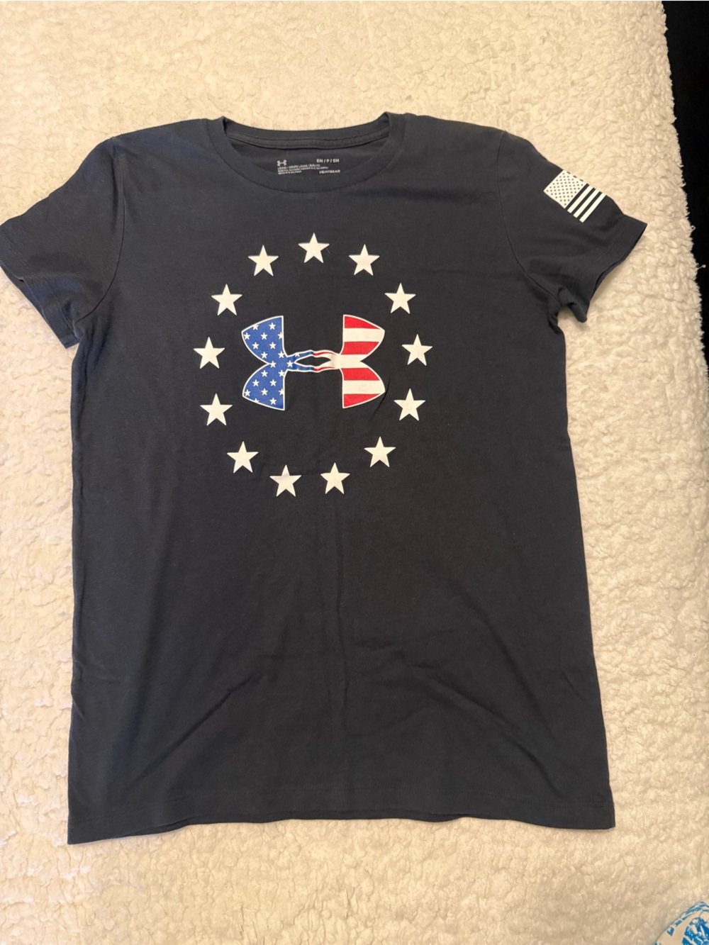 Under Armour Black Short-Sleeve Tee with Red & Blue Flag Logo W:Sm